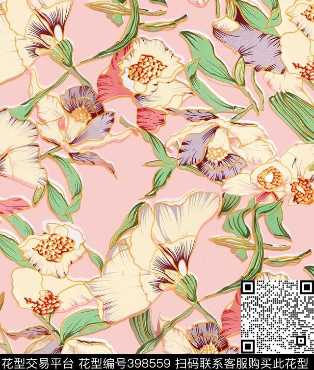 大花手绘印花连衣裙传统印花华亿平台下载（图片编号: 398559） - 瓦栏（Walan）