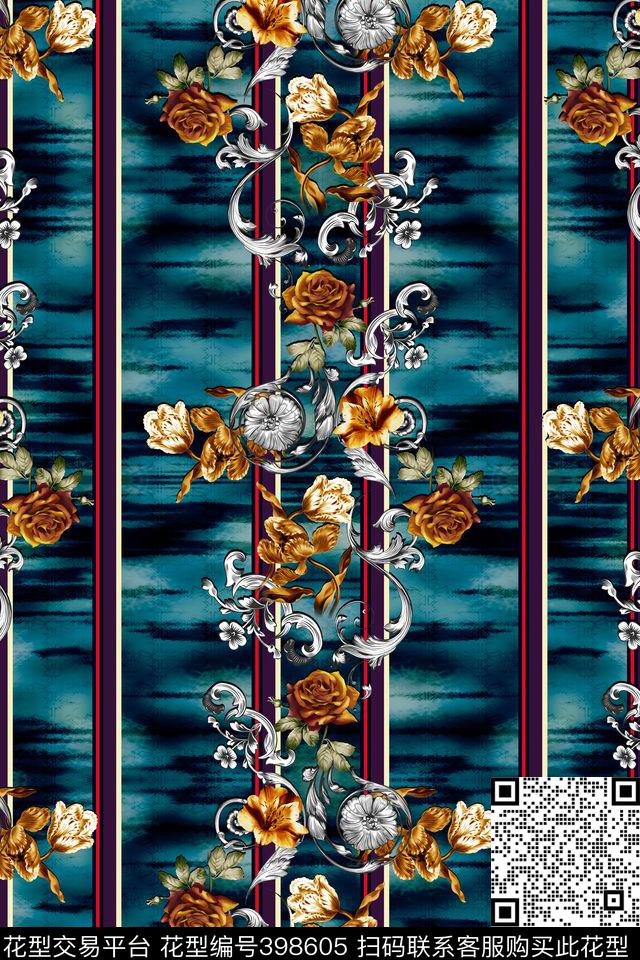 水彩底纹欧式花纹几何线条数码印花华亿平台下载（图片编号: 398605） - 瓦栏（Walan）