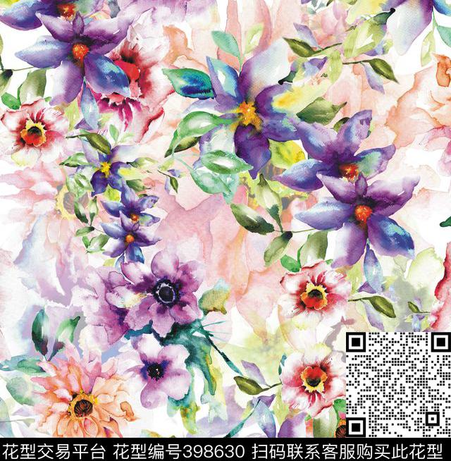 清新水彩数码印花华亿平台下载（图片编号: 398630） - 瓦栏（Walan）
