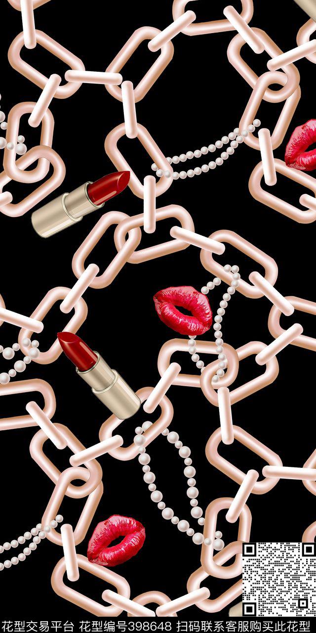 口红链条时尚优雅数码印花华亿平台下载（图片编号: 398648） - 瓦栏（Walan）