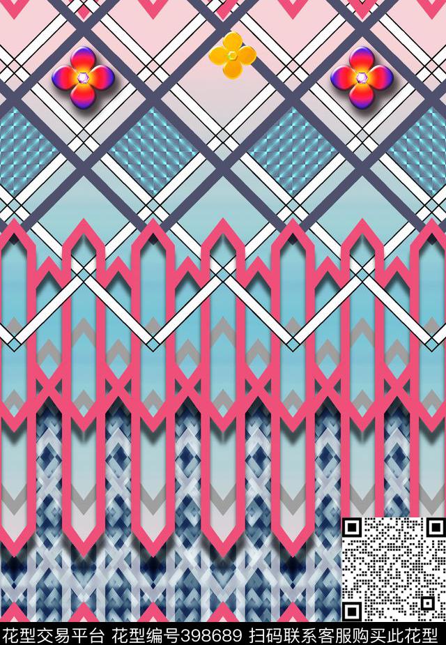 立体几何花卉钻石民族创意数码印花华亿平台下载（图片编号: 398689） - 瓦栏（Walan）