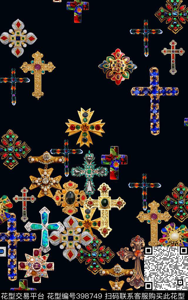 珠宝宝石十字架宝石数码印花华亿平台下载（图片编号: 398749） - 瓦栏（Walan）