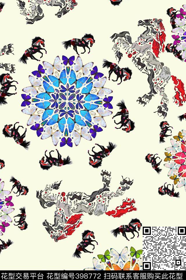 蝴蝶马趣味数码印花华亿平台下载（图片编号: 398772） - 瓦栏（Walan）