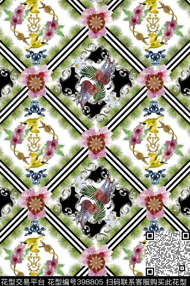 拼接欧式花纹动物花卉数码印花华亿平台下载（图片编号: 398805） - 瓦栏（Walan）