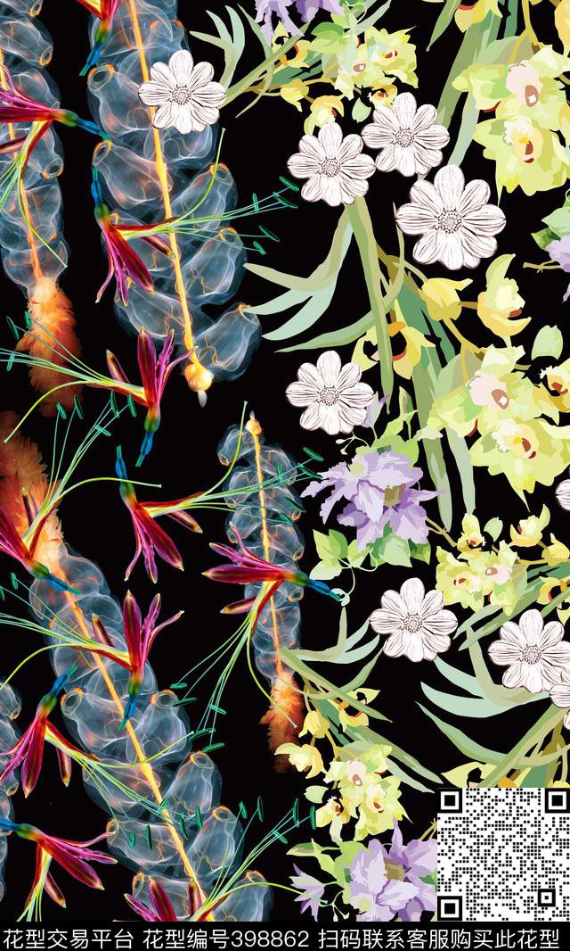 服装花花鸟混搭类数码印花华亿平台下载（图片编号: 398862） - 瓦栏（Walan）