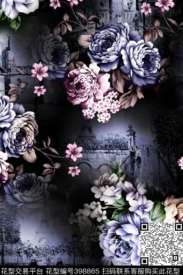 时尚油画风景立体花卉数码印花华亿平台下载（图片编号: 398865） - 瓦栏（Walan）