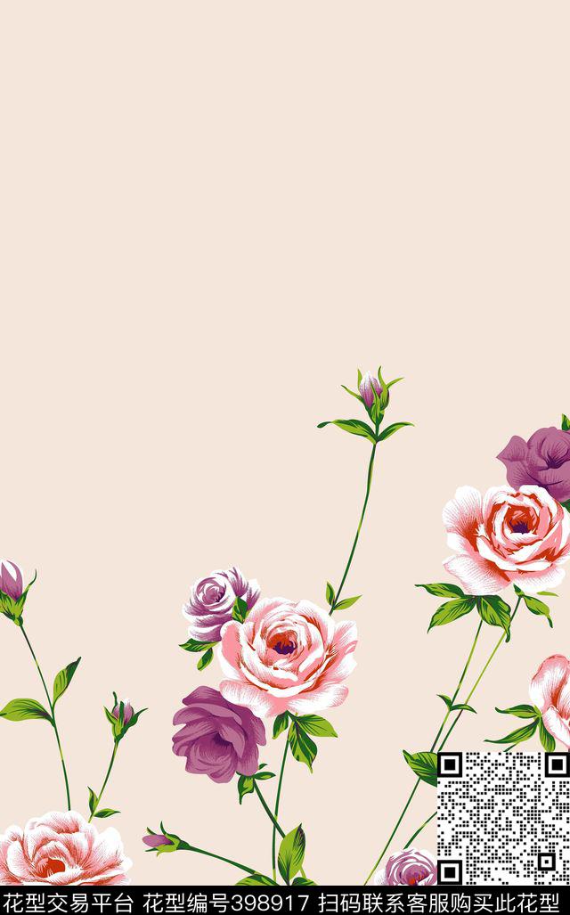 鲜花花卉玫瑰传统印花华亿平台下载（图片编号: 398917） - 瓦栏（Walan）