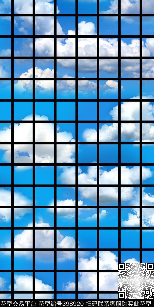 数码印花蓝天白云格子照片数码印花华亿平台下载（图片编号: 398920） - 瓦栏（Walan）