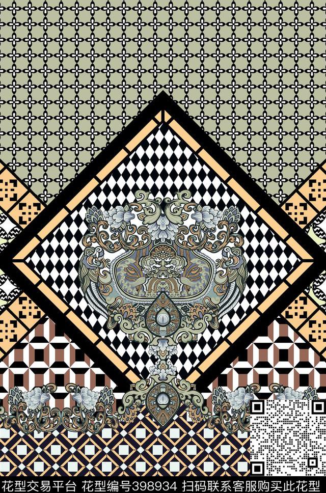 几何菱形格条纹传统印花华亿平台下载（图片编号: 398934） - 瓦栏（Walan）