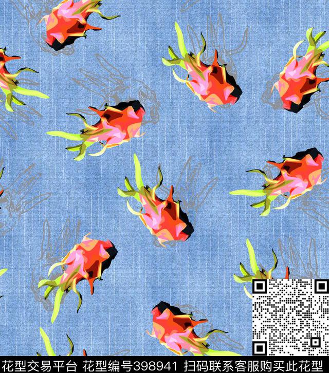 花卉火龙果热带风情传统印花华亿平台下载（图片编号: 398941） - 瓦栏（Walan）
