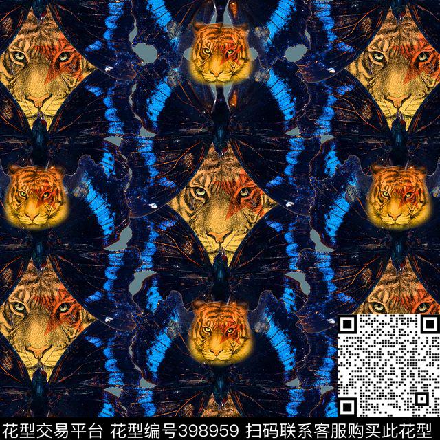 蝴蝶动物抽象数码印花华亿平台下载（图片编号: 398959） - 瓦栏（Walan）