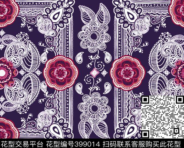 民族风四方连续线描花卉传统印花华亿平台下载（图片编号: 399014） - 瓦栏（Walan）