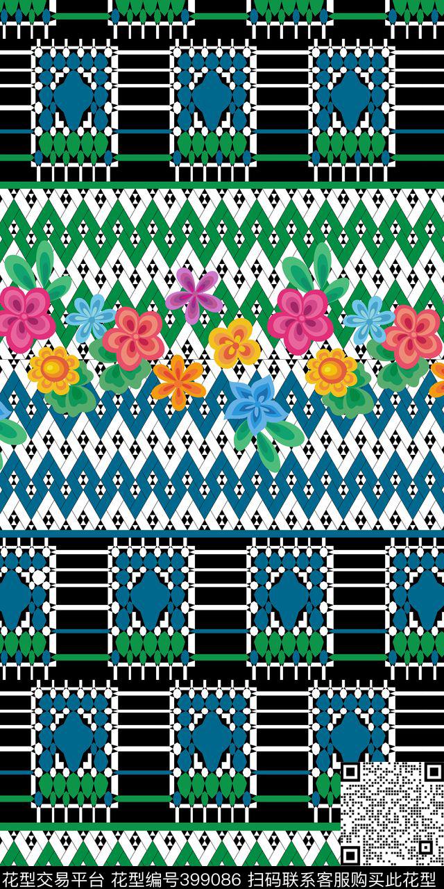 花卉几何撞色传统印花华亿平台下载（图片编号: 399086） - 瓦栏（Walan）