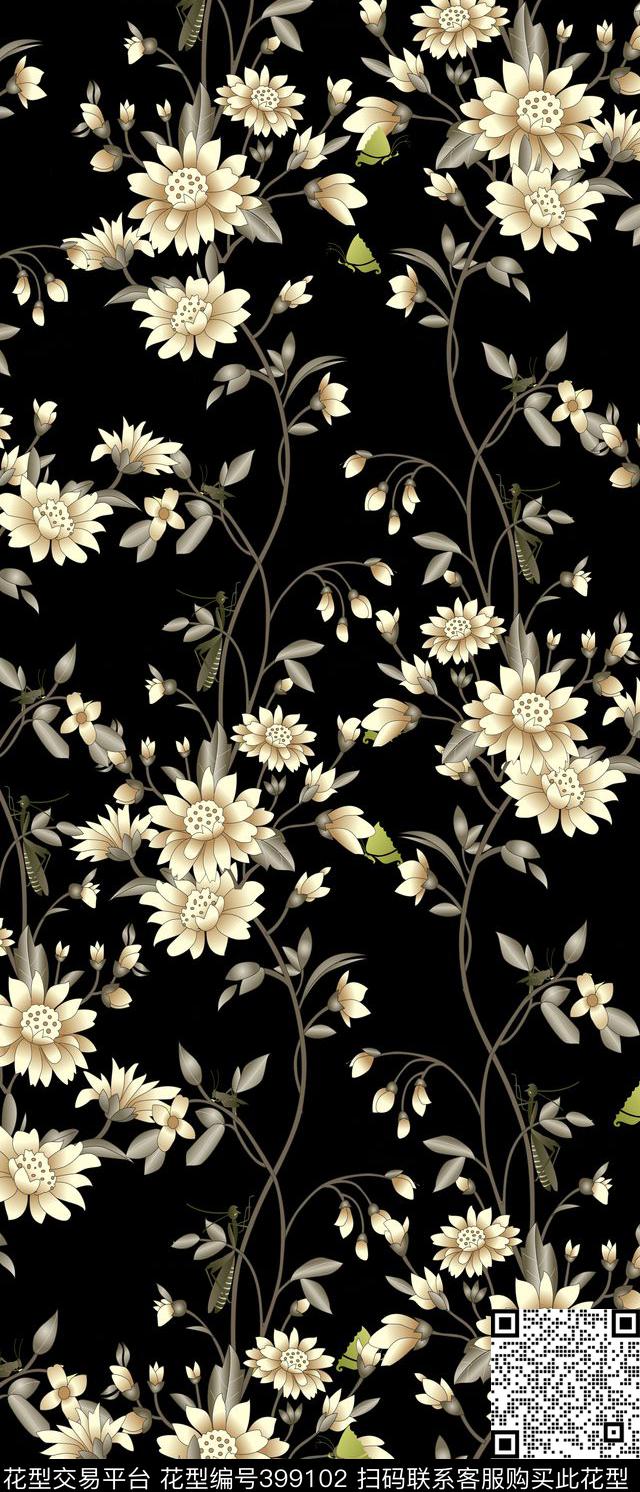 花枝简单植物花卉数码印花华亿平台下载（图片编号: 399102） - 瓦栏（Walan）