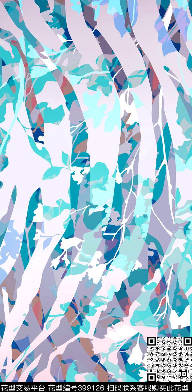 浪漫朦胧自然树叶渐变迷彩数码印花华亿平台下载（图片编号: 399126） - 瓦栏（Walan）