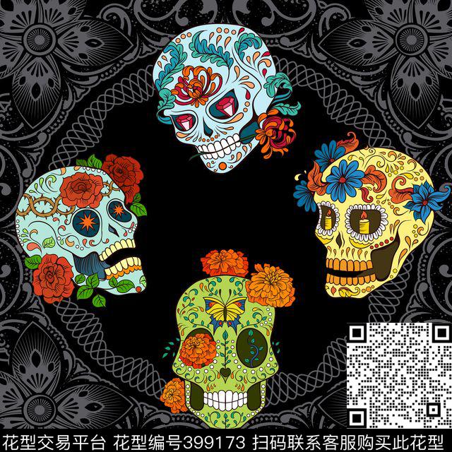 暗黑风格方巾哥特风格传统印花华亿平台下载（图片编号: 399173） - 瓦栏（Walan）