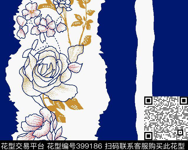 格子壹人行树叶花卉传统印花华亿平台下载（图片编号: 399186） - 瓦栏（Walan）