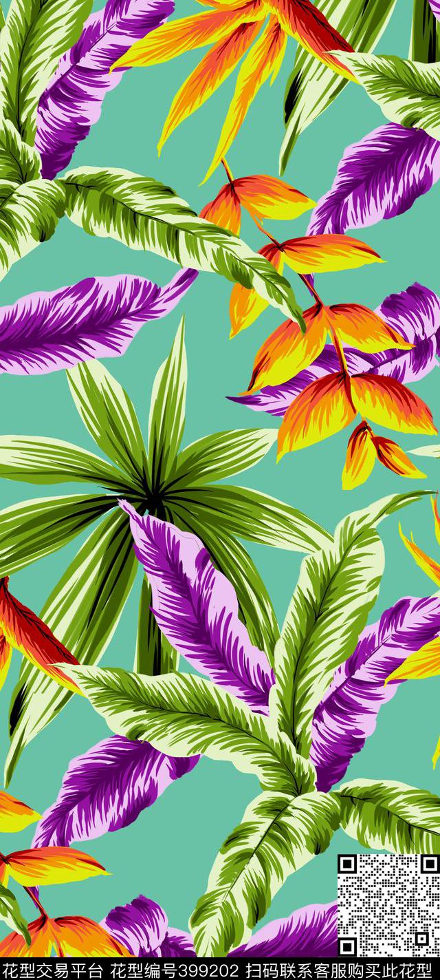 清爽明快阳光手绘夏威夷植物传统印花华亿平台下载（图片编号: 399202） - 瓦栏（Walan）