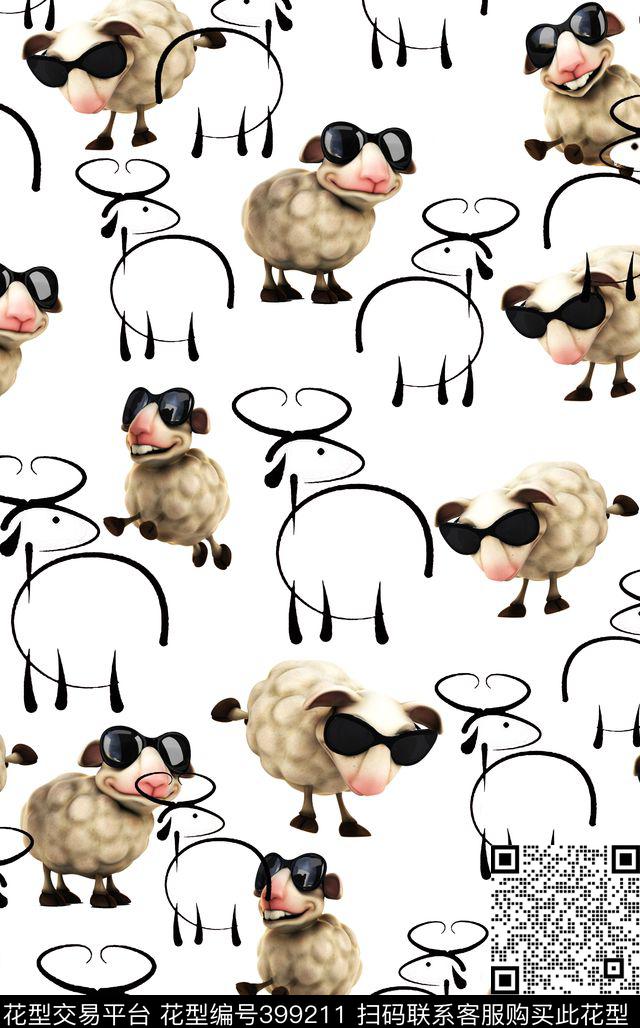 动物羊长巾数码印花华亿平台下载（图片编号: 399211） - 瓦栏（Walan）