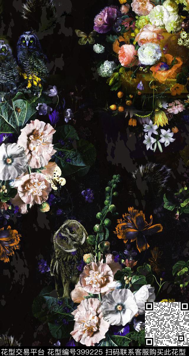 复古油画猫头鹰数码印花华亿平台下载（图片编号: 399225） - 瓦栏（Walan）