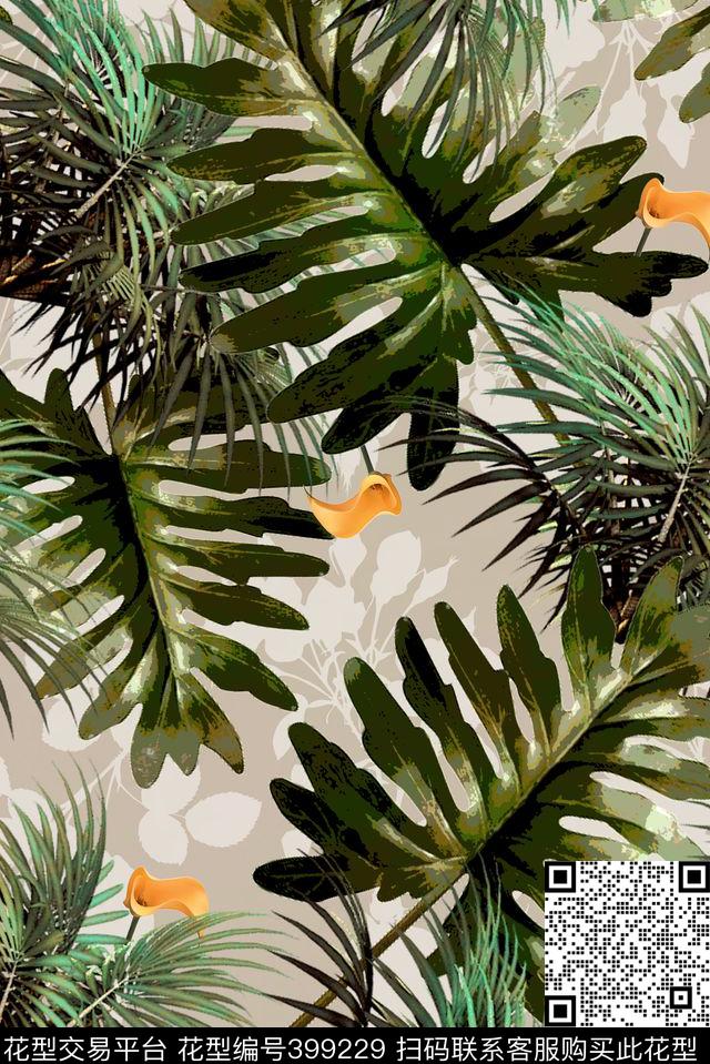 非洲热带棕榈叶数码印花华亿平台下载（图片编号: 399229） - 瓦栏（Walan）
