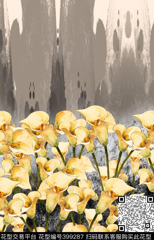 抽象花卉数码印花华亿平台下载（图片编号: 399287） - 瓦栏（Walan）