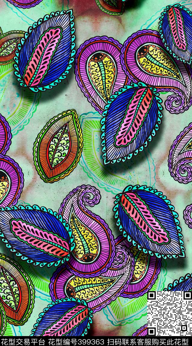 水彩手绘机理数码印花华亿平台下载（图片编号: 399363） - 瓦栏（Walan）