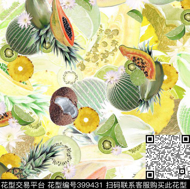 写意瓜果水彩效果数码印花华亿平台下载（图片编号: 399431） - 瓦栏（Walan）
