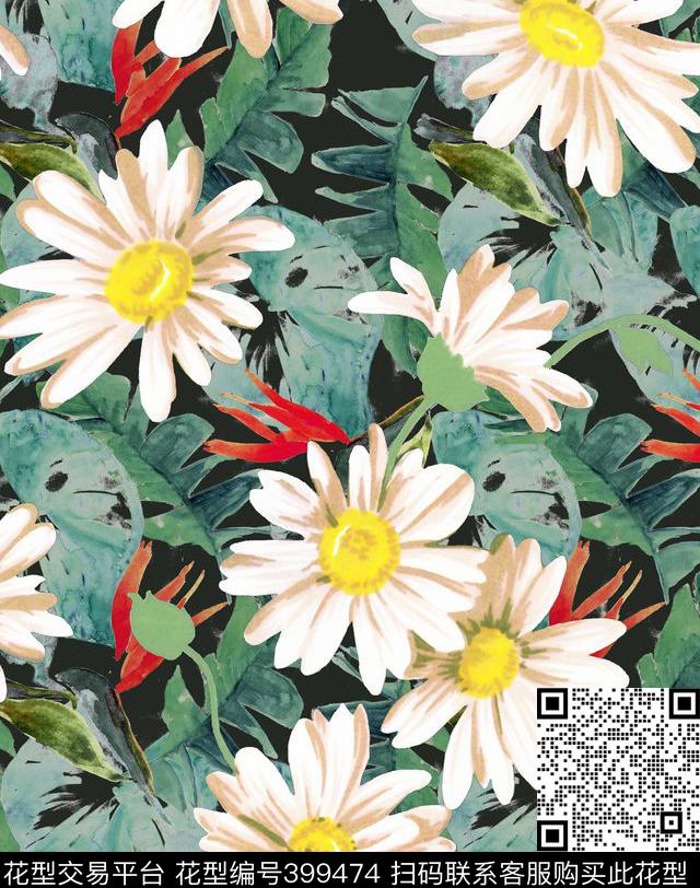 热带风格热带枝叶小菊花传统印花华亿平台下载（图片编号: 399474） - 瓦栏（Walan）