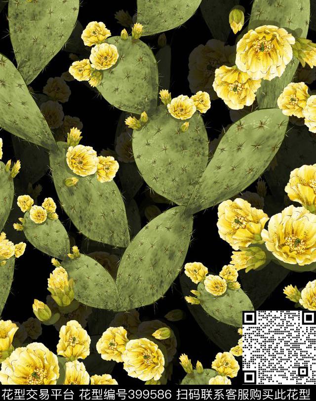 荆棘仙人掌花数码印花华亿平台下载（图片编号: 399586） - 瓦栏（Walan）