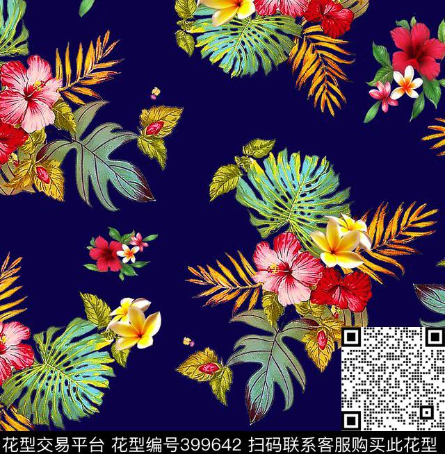 花卉鸡蛋花木槿花数码印花华亿平台下载（图片编号: 399642） - 瓦栏（Walan）