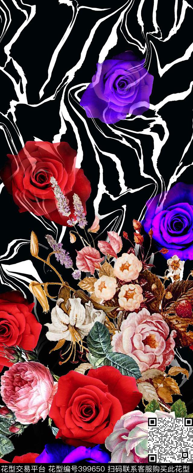 大气时尚花卉抽象纹数码印花华亿平台下载（图片编号: 399650） - 瓦栏（Walan）