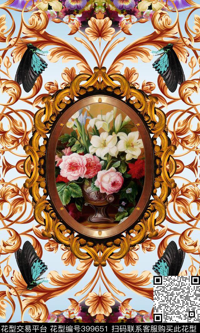 欧式花卉花纹复古数码印花华亿平台下载（图片编号: 399651） - 瓦栏（Walan）