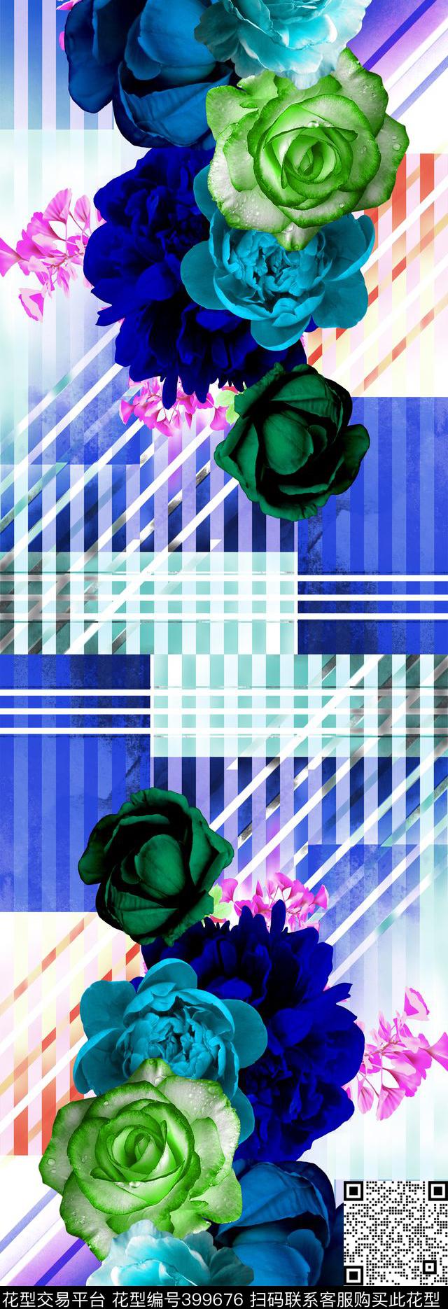 数码定位花卉条纹围巾数码印花华亿平台下载（图片编号: 399676） - 瓦栏（Walan）