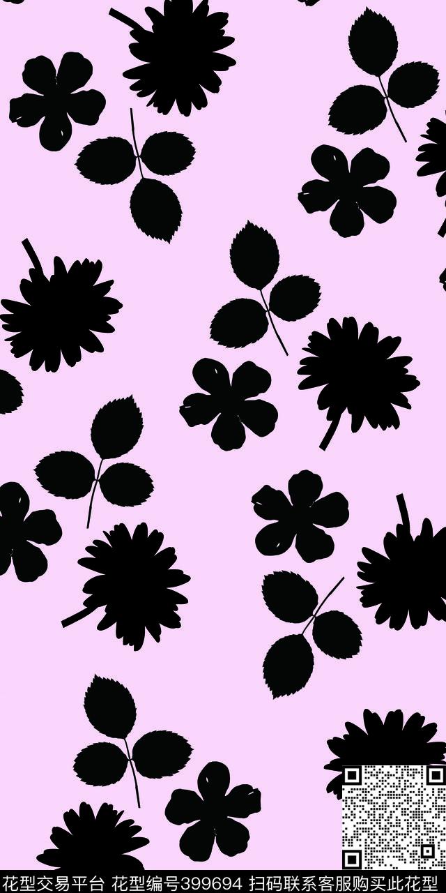剪影花卉简约传统印花华亿平台下载（图片编号: 399694） - 瓦栏（Walan）