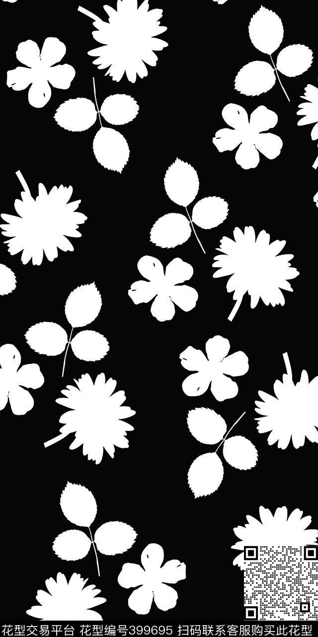 剪影花卉简约传统印花华亿平台下载（图片编号: 399695） - 瓦栏（Walan）