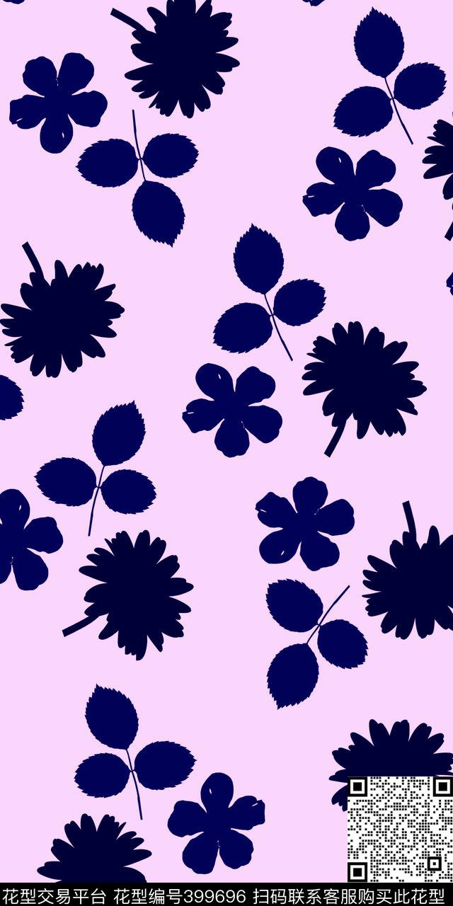 剪影花卉简约传统印花华亿平台下载（图片编号: 399696） - 瓦栏（Walan）