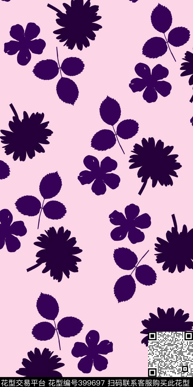 剪影花卉简约传统印花华亿平台下载（图片编号: 399697） - 瓦栏（Walan）
