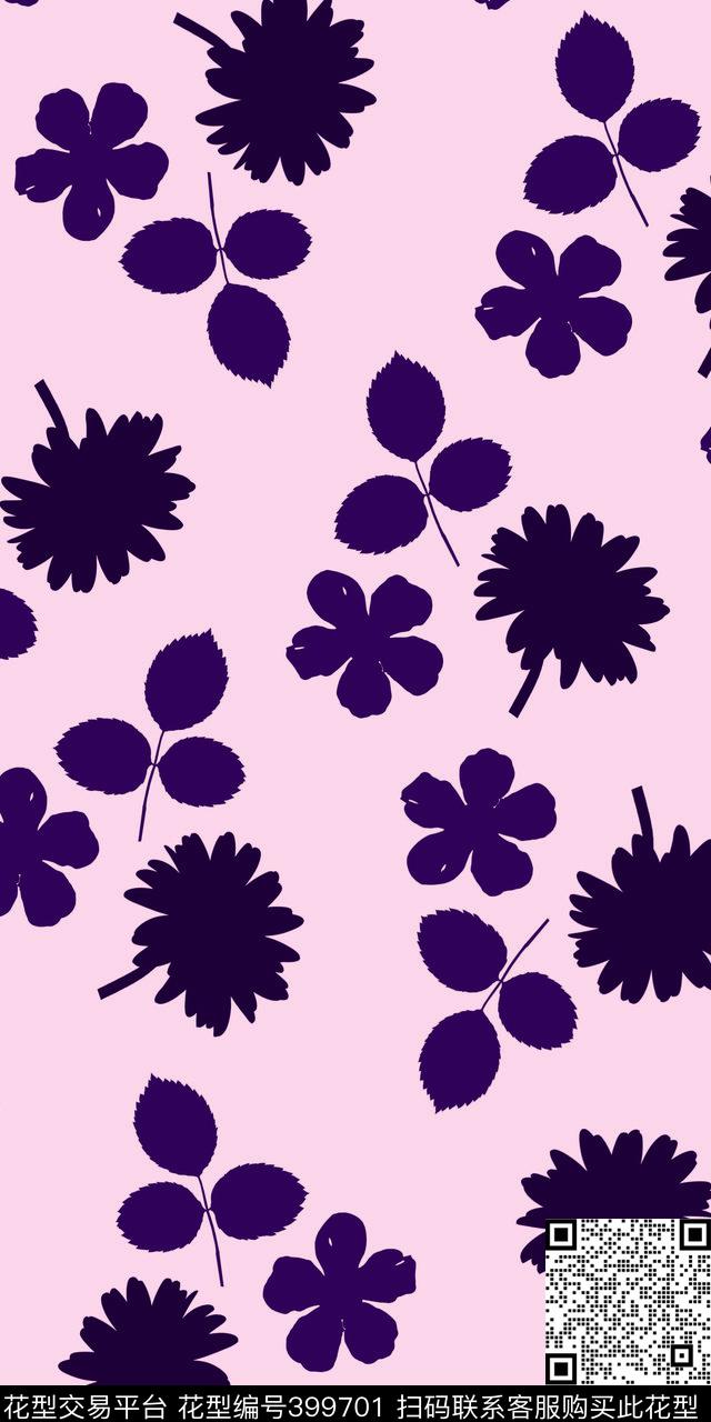 剪影花卉简约传统印花华亿平台下载（图片编号: 399701） - 瓦栏（Walan）