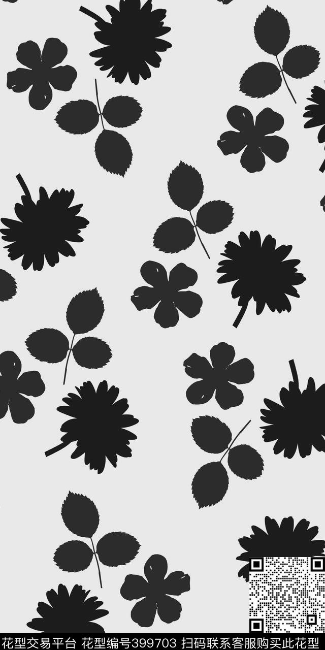 剪影花卉简约传统印花华亿平台下载（图片编号: 399703） - 瓦栏（Walan）