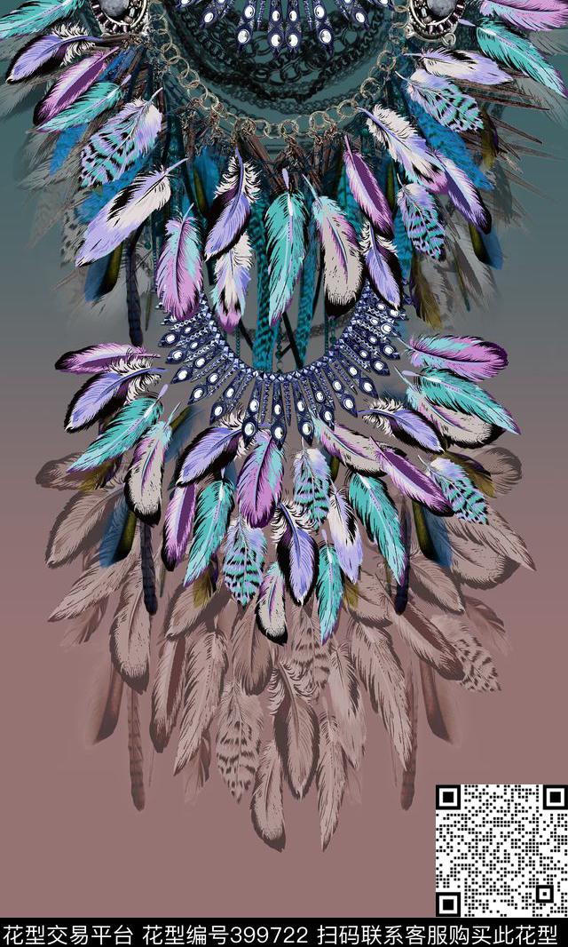 多彩羽毛珠宝链条流行时尚数码印花华亿平台下载（图片编号: 399722） - 瓦栏（Walan）