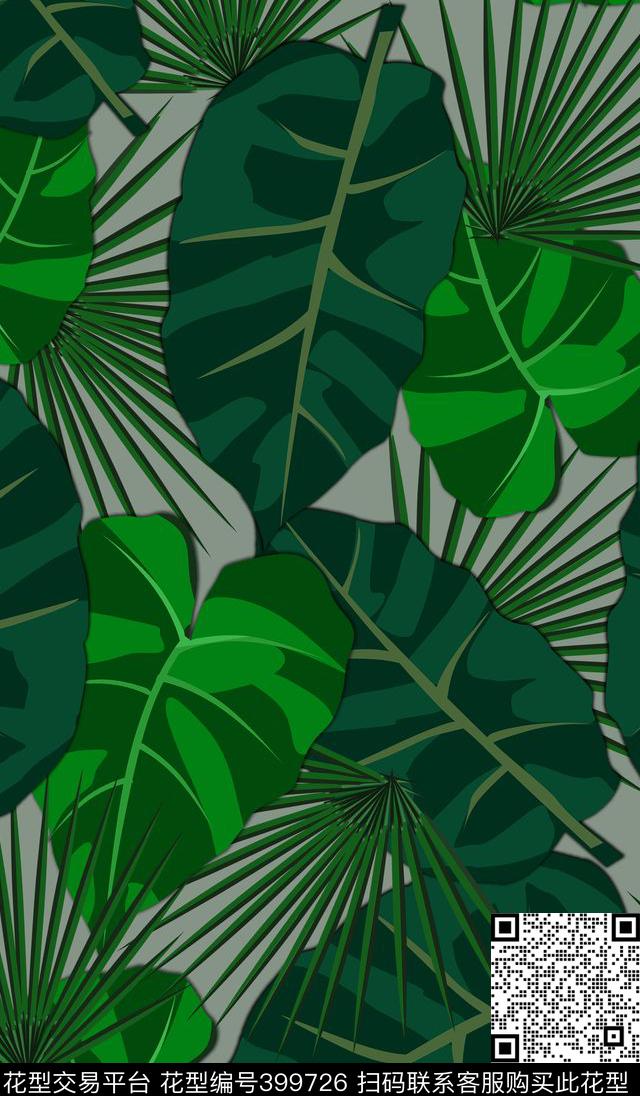简单叶植物花卉传统印花华亿平台下载（图片编号: 399726） - 瓦栏（Walan）