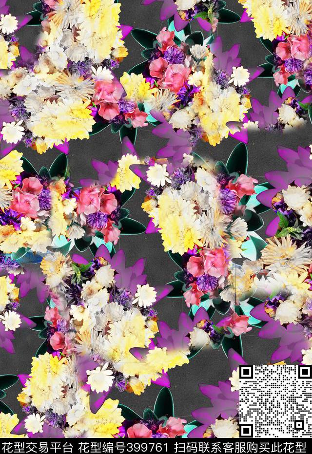 花卉花朵四方连续数码印花华亿平台下载（图片编号: 399761） - 瓦栏（Walan）