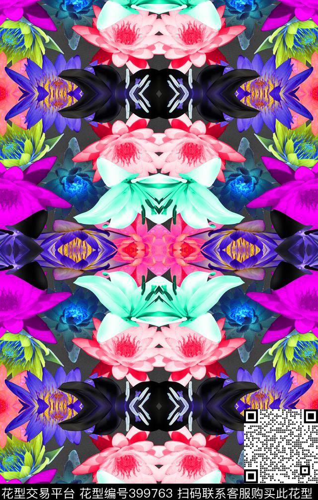 花卉花朵四方连续数码印花华亿平台下载（图片编号: 399763） - 瓦栏（Walan）