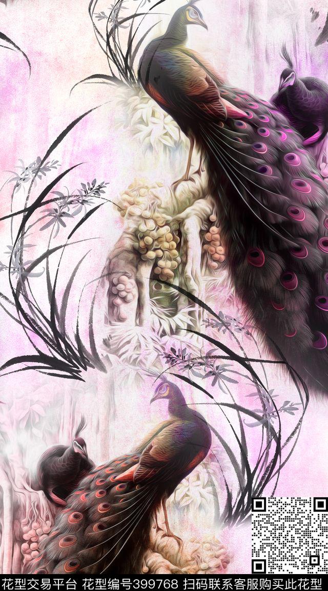 服装孔雀兰草数码印花华亿平台下载（图片编号: 399768） - 瓦栏（Walan）