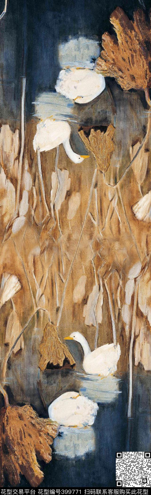 油画芦苇田间长丝巾数码印花华亿平台下载（图片编号: 399771） - 瓦栏（Walan）