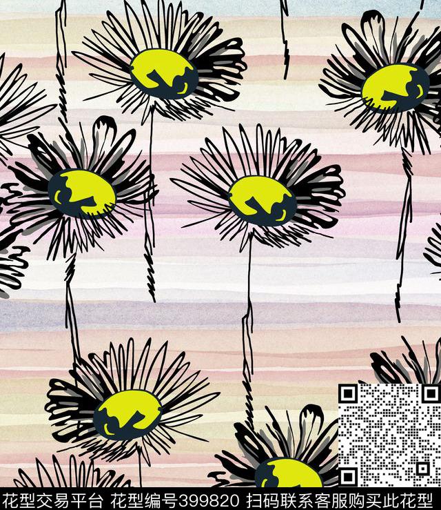 优雅清新花卉雏菊传统印花华亿平台下载（图片编号: 399820） - 瓦栏（Walan）