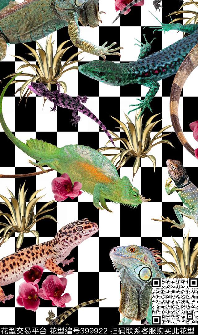 爬行动物热带蜥蜴数码印花华亿平台下载（图片编号: 399922） - 瓦栏（Walan）