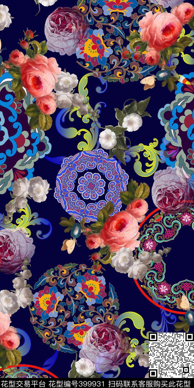 服装花卉欧式花边数码印花华亿平台下载（图片编号: 399931） - 瓦栏（Walan）