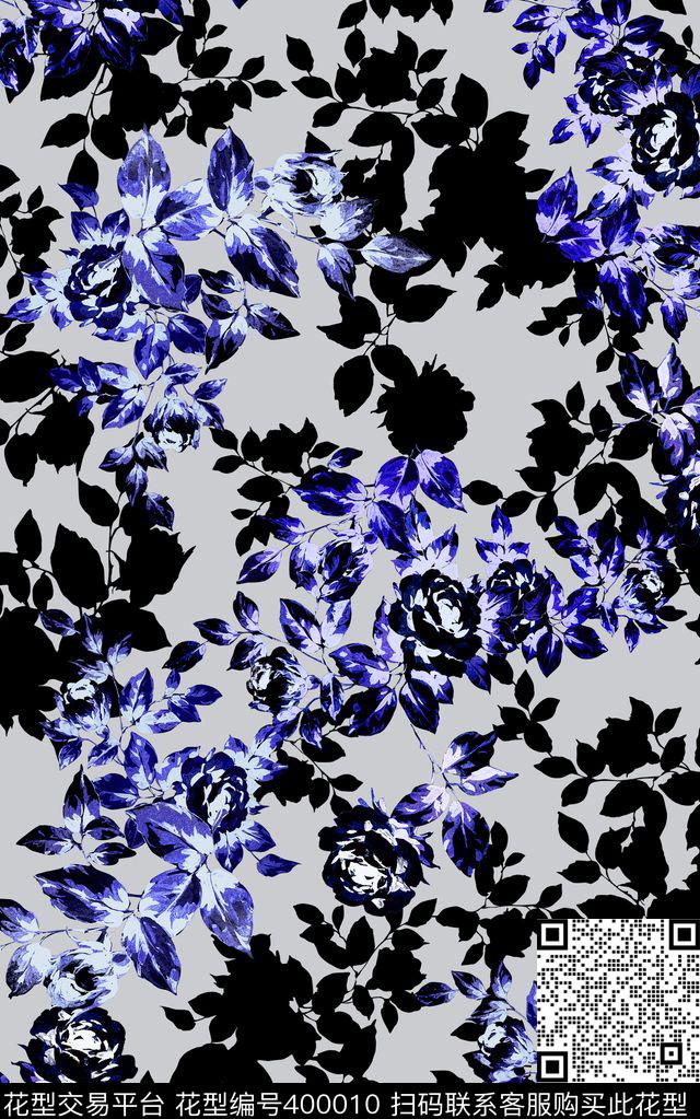 田园风花卉叶子剪影花卉数码印花华亿平台下载（图片编号: 400010） - 瓦栏（Walan）
